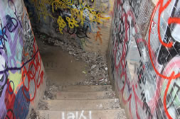 Inside abandoned naval base staircase